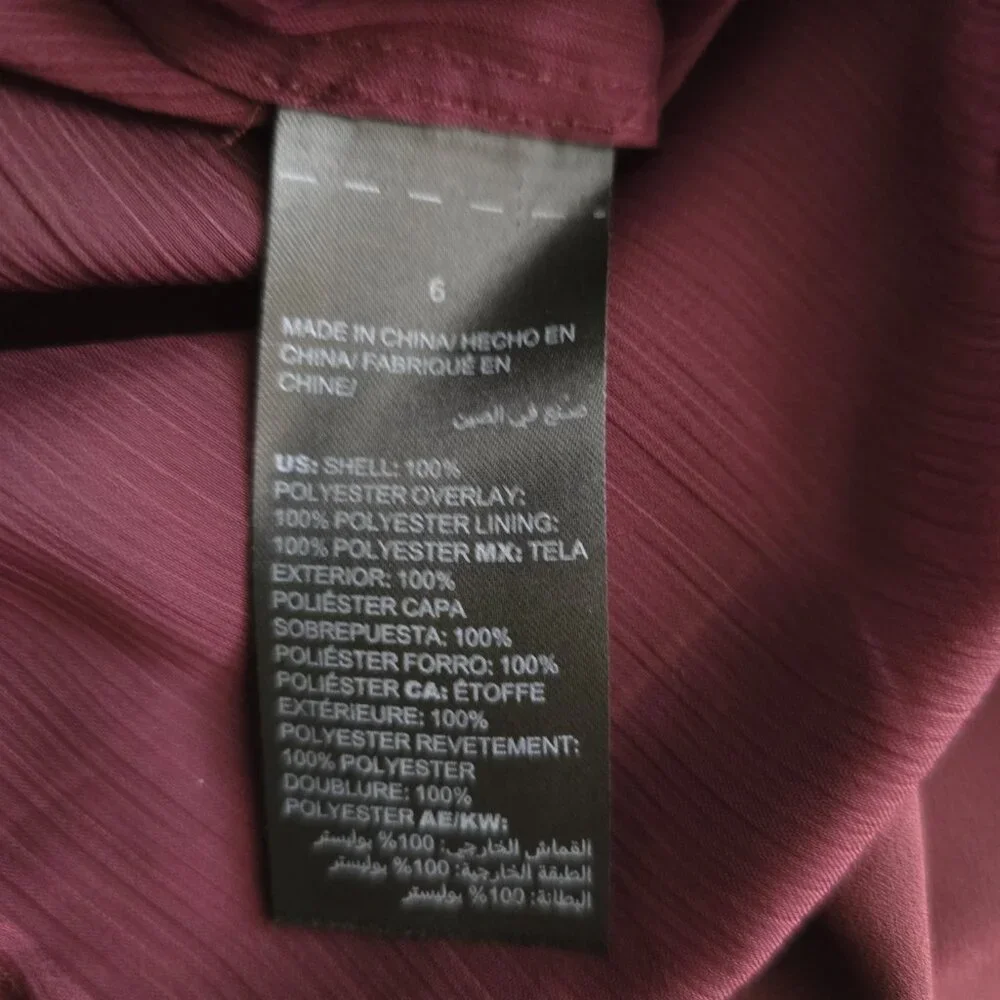 WHBM Burgundy Layered Chiffon Blouse Size 6 Sleeveless Keyhole Ruffle Top